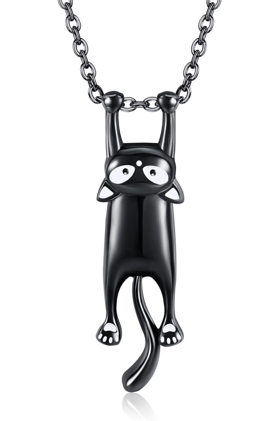 Cat Necklace 925 Sterling Silver Black Cat Pendant Necklace Animal Jewelry for Women
