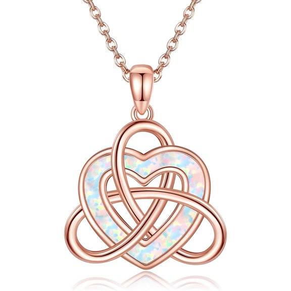 JUSORA Celtic Knot Necklace 925 Sterling Silver Opal Celtic Trinity Knot Pendant Necklace Opal Irish Celtic Knot Jewelry Celtic Gifts for Women