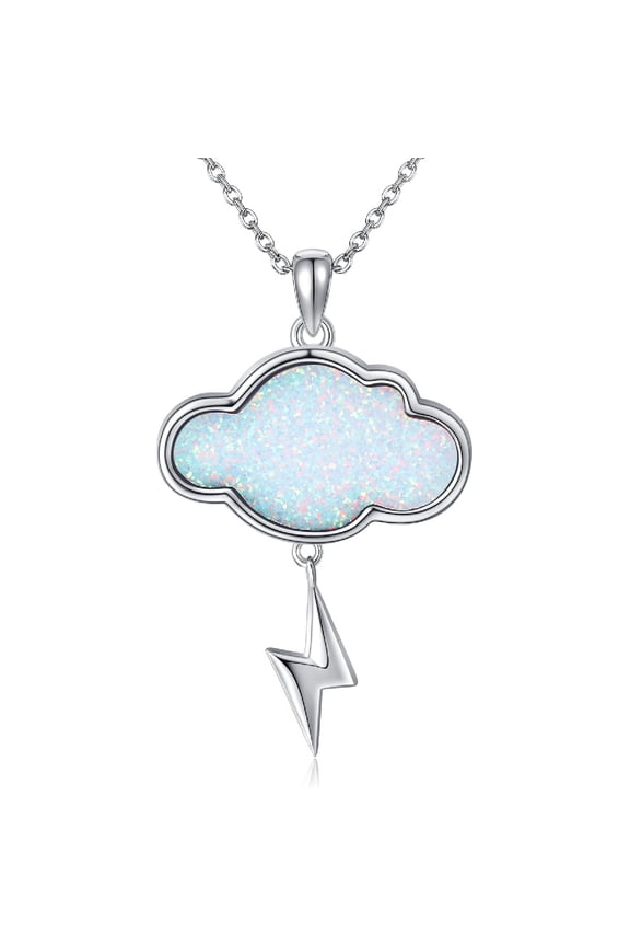 Cloud Necklace for Women 925 Sterling Silver Opal Cloud Lightning Bolt Pendant Necklace Cloud Jewelry