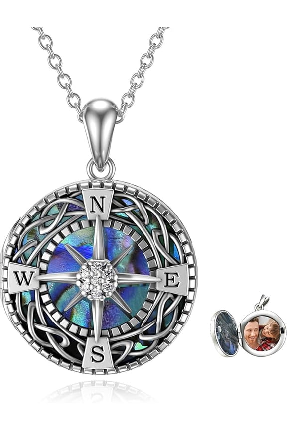 Compass Locket Necklace That Holds Pictures 925 Sterling Silver Celtic Knot Compass Necklace Graduation Gift Jewelry Gifts for Women Men