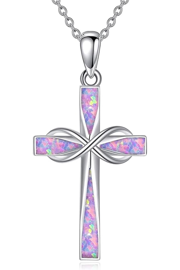 Cross Necklace Sterling Silver Turquoise/Opal Cross Pendant Necklace Religious Jewelry Gifts