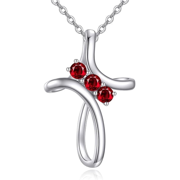 JUSORA Cross Necklace for Women 925 Sterling Silver Birthston Cross Pendant Necklace Birthstone Jewelry Birthday Gifts for Women