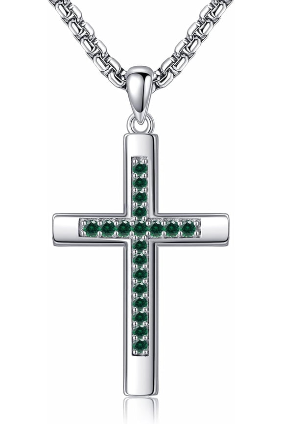 Cross Necklace for Women Men 925 Sterling Silver Cross Pendant May Birthstone Jewelry Birthday Gifts for Mom, Dad, Husband, Wife, Friends