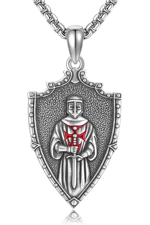 Crusaders Templar Knights Necklace 925 Sterling Silver Knights Templar Shield Pendant Religious Amulet Jewelry Gifts for Women Men