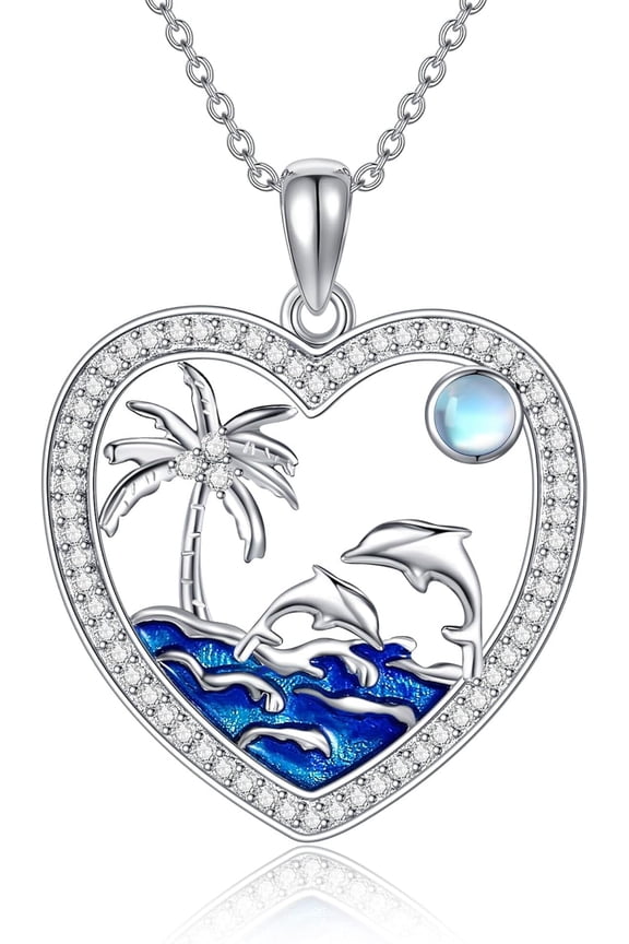 Dolphin Necklace 925 Sterling Silver Dolphin Pendant Necklace Palm Tree Necklace Dolphin Jewelry Gifts for Women