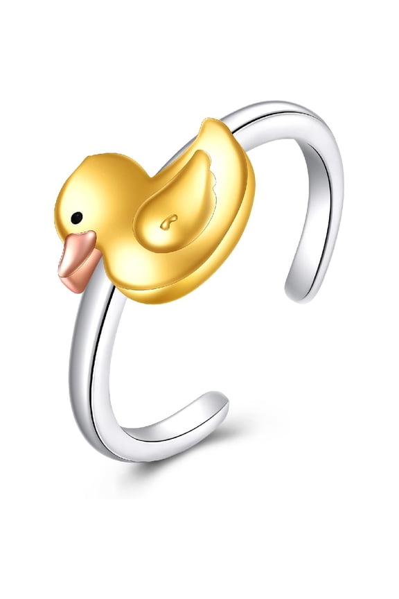 Duck Ring 925 Sterling Silver Duck Adjuastable Open Ring for Women Animal Jewelry Gift
