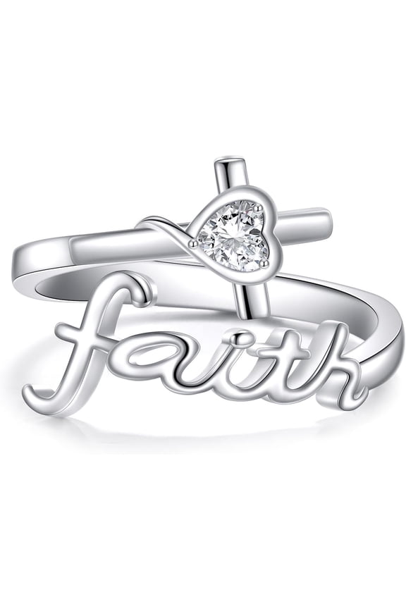 Faith Ring 925 Sterling Silver Cross Rings Adjustable Faith Wrap Ring Jewelry Gifts for Women