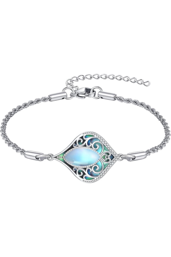 Filigree Moonstone Bracelet 925 Sterling Silver Teardrop Bohemian Irish Celtic Bracelet Abalone Shell Filigree Jewelry Gifts For Women