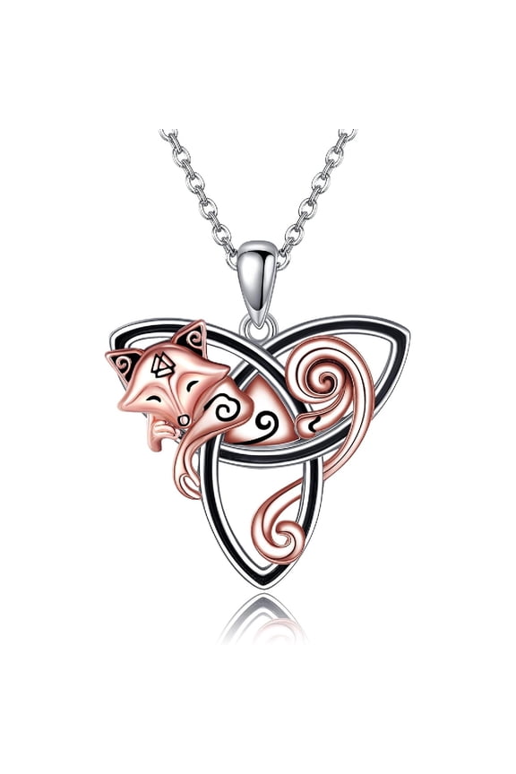 Fox Necklace 925 Sterling Silver Celtic Fox Necklace Celtic Knot Pendant Necklace Animal Necklace for Women Halloween Jewelry Gifts