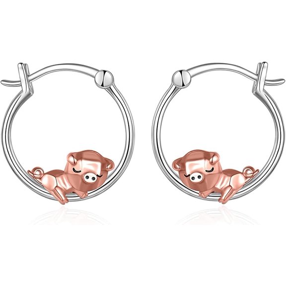 JUSORA Fox/Pig/Mushroom/Cat Earrings Sterling Silver Cute Hoop Earrings Animal Jewelry Gifts for Women Daughter