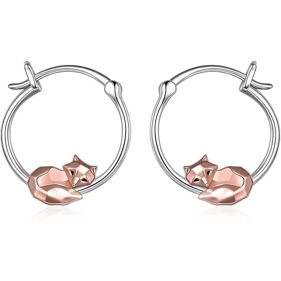 JUSORA Fox/Pig/Mushroom/Cat Earrings Sterling Silver Cute Hoop Earrings Animal Jewelry Gifts for Women Daughter