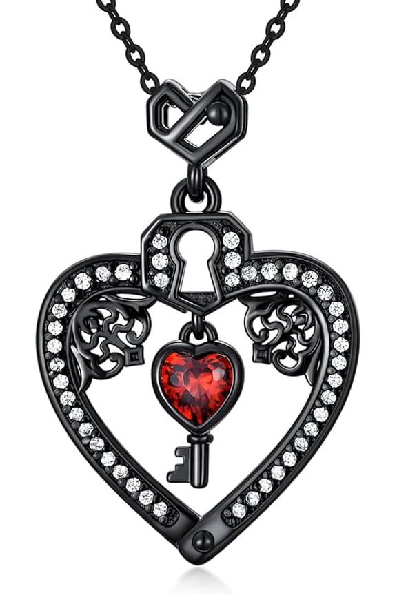 Gothic Jewelry Sterling Silver Lock and Key/Pentagram/Heart/Skull Pendant Necklace Black Jewelry Gifts for Women