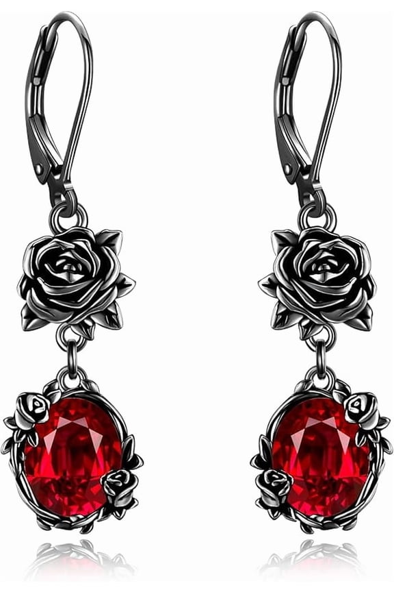 Gothic Rose Earrings Sterling Silver Black Rose Flower Earrings Gothic Flower Jewelry for Women