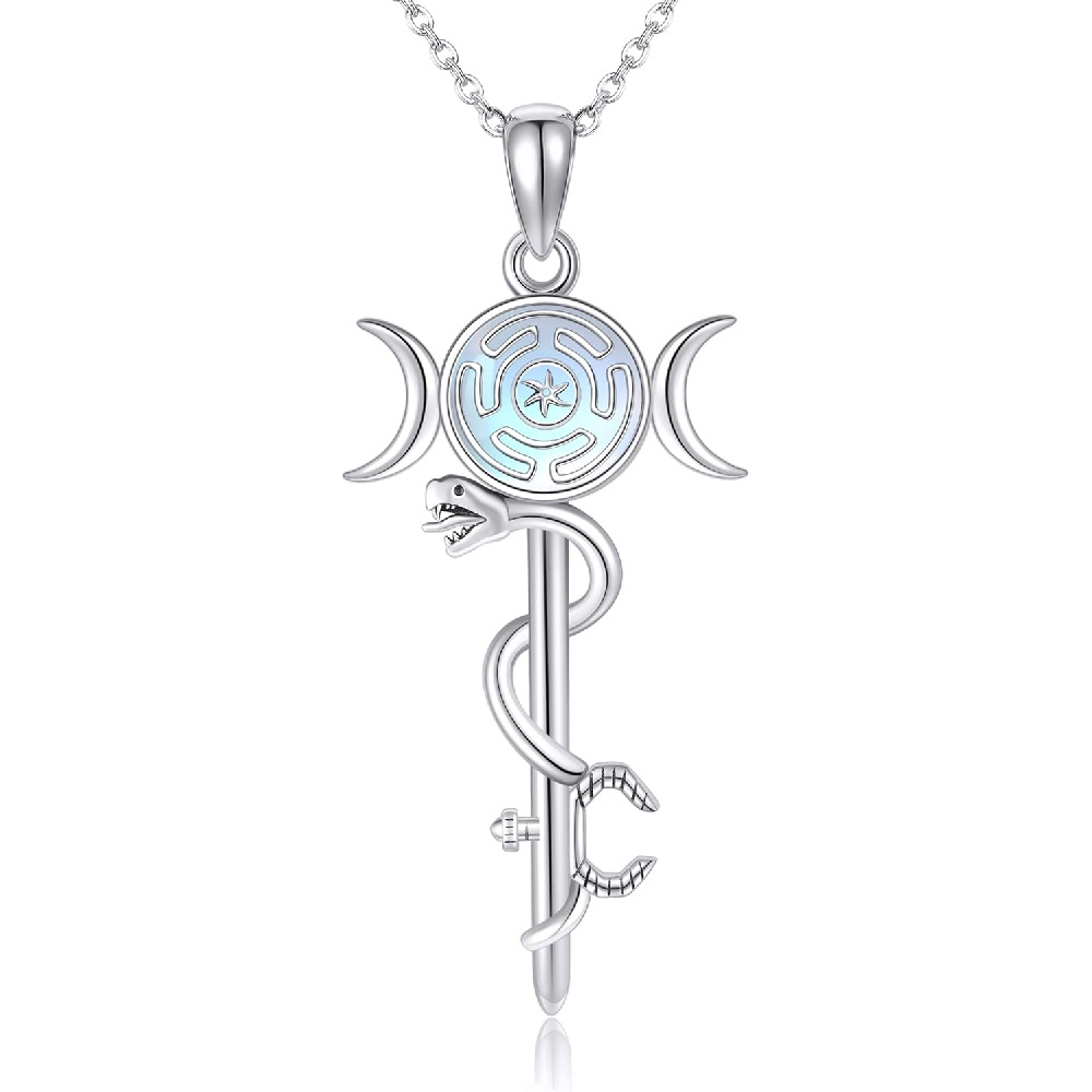 JUSORA Hecate Necklace 925 Silver Wiccan Wheel of Hecate Triple Moon ...