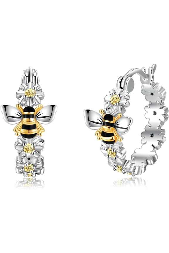 Honey Bee Earrings 925 Sterling Silver Daisy Hoop Earrings Bee Flower Animal Floral Jewelry Mothers Gifts for Women Mom Grandma