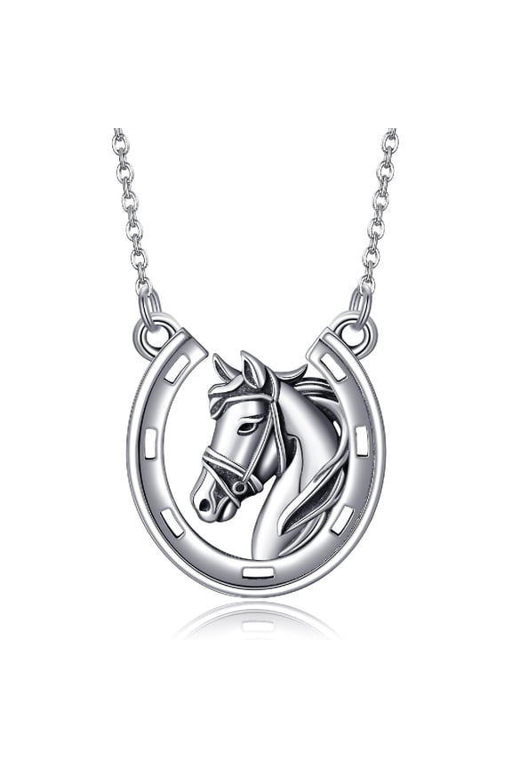 Horse Necklace 925 Sterling Silver Horseshoe Pendant Necklace Horse Jewelry for Horse Lovers