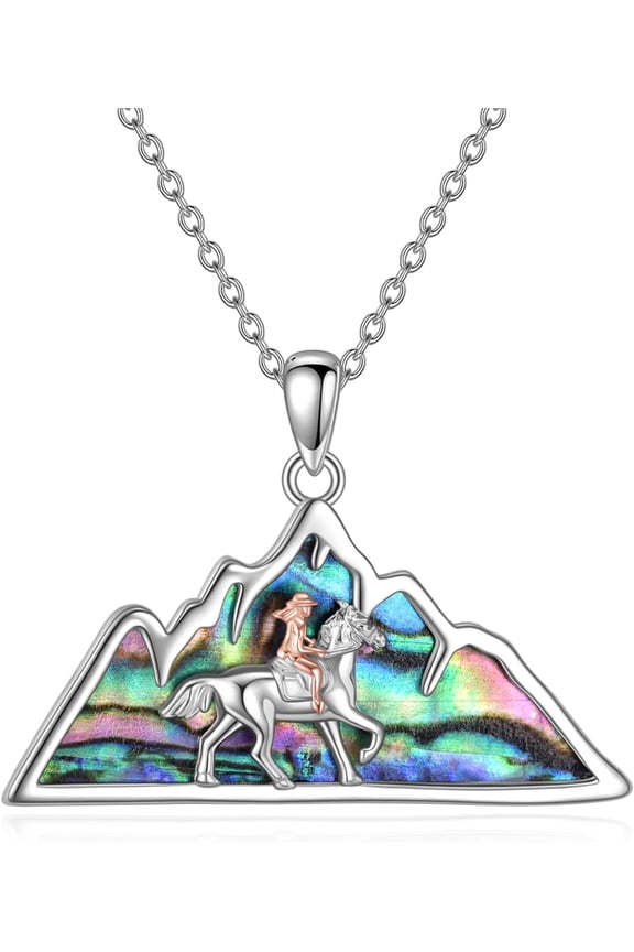 Horse Necklace 925 Sterling Silver Mountain Horse Pendant Necklace Horse Jewelry Gifts for Women Mom Daughter Christmas Birthday
