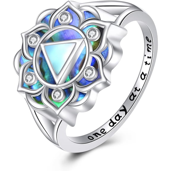 JUSORA Lotus Ring 925 Sterling Silver Sobriety AA Ring Moonstone Lotus Yoga Jewelry Gifts For Women