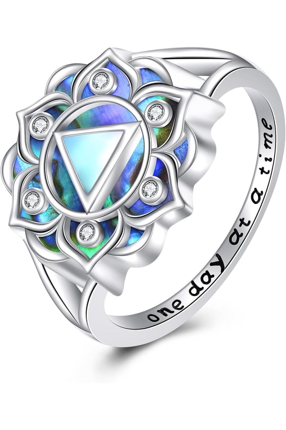 Lotus Ring 925 Sterling Silver Sobriety AA Ring Moonstone Lotus Yoga Jewelry Gifts For Women