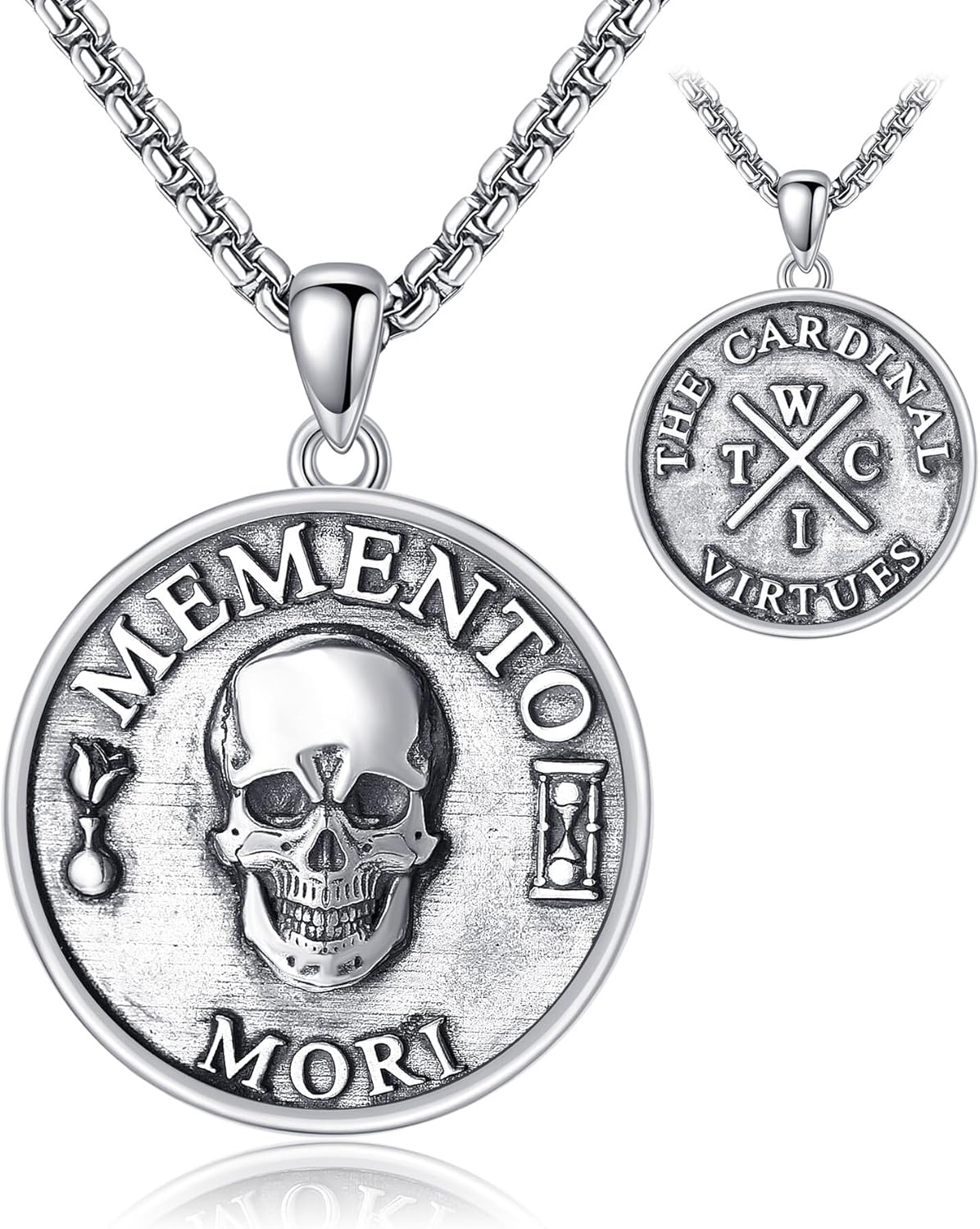JUSORA Memento Mori Necklace Sterling Silver Skull Memento Mori Pendant ...
