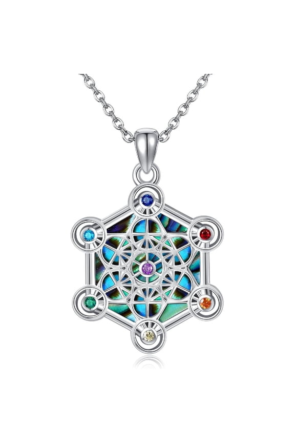 Metatron Cube Necklace 925 Sterling Silver Abalone Shell Metatron Pendant Geometry Jewelry Gifts for Women Men