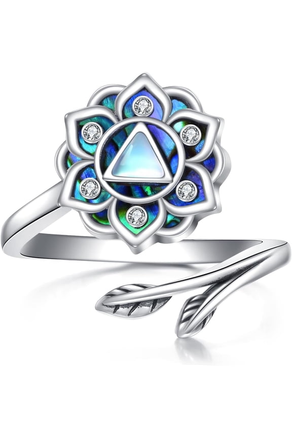 Moonstone Lotus Ring 925 Sterling Silver Sobriety AA Ring Yoga Lotus Jewelry Gifts for Women