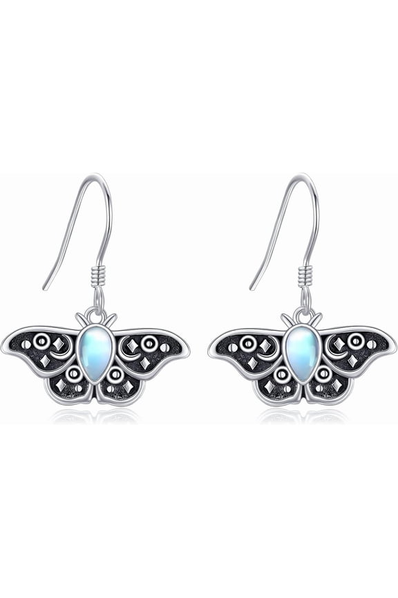 Moth Earrings 925 Sterling Silver Moonstone Moth Dangle Earrings Luna Moth Jewelry for Women