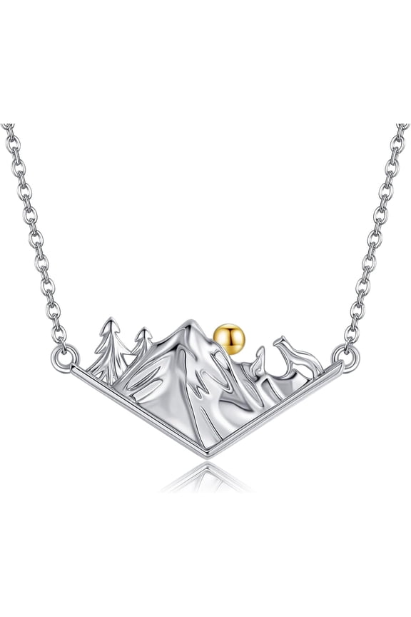 Mountain Necklace 925 Sterling Silver Valley Sunset Pendant Nature Mountain Range Jewelry Gifts for Nature Love