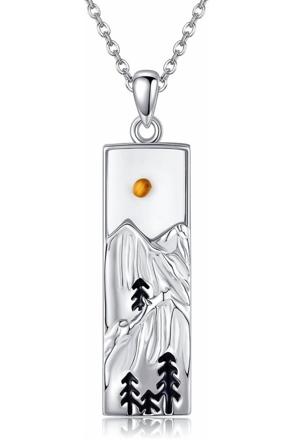 Mountain Necklace for Women 925 Sterling Silver Mountain Mustard Seed Nature Pendant Necklace Mountain Jewelry Gifts for Climbers, Hikers, Campers, Nature Lovers