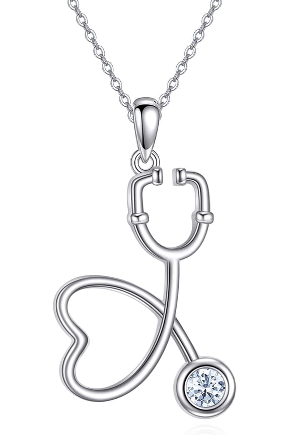 Nurse Gifts 925 Sterling Silver Stethoscope Birthstone Necklace for Medical Assistant RN Nurse Week Gifts for Women Doctor
