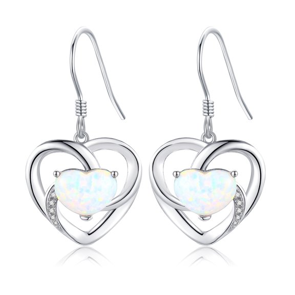 JUSORA Opal Heart Earrings 925 Sterling Silver Heart Dangle Drop Earrings Opal Jewelry Gifts for Women