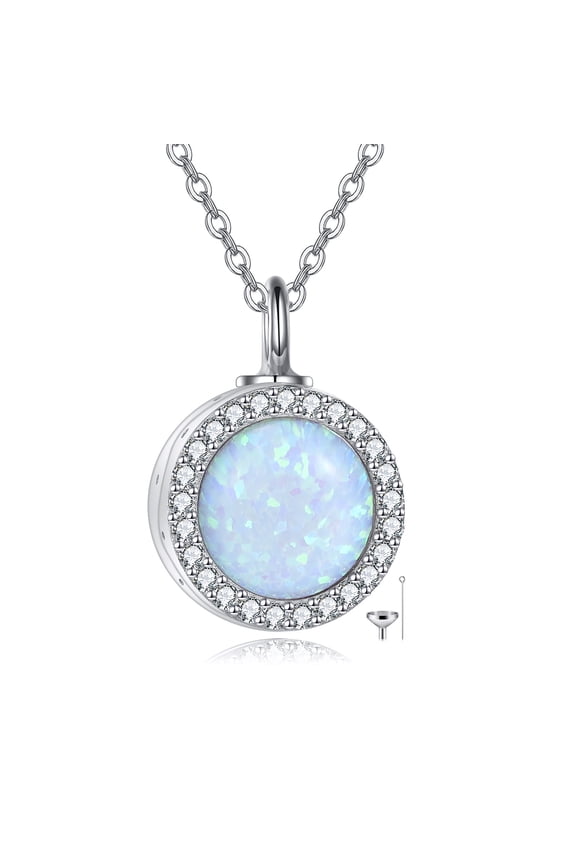Opal Urn Necklace for Ashes 925 Sterling Silver Urn Pendant Cremation Jewelry Gifts for Women
