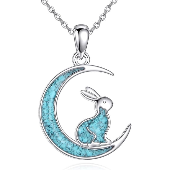 JUSORA Rabbit Necklace Sterling Silver Moon Bunny Pendant Necklace Mothers Day Gifts for Women Mom