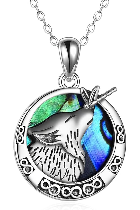 Raven/Wolf/Giraffe Necklace Sterling Silver Animal Pendant Necklace with Abalone Shell Rave/Wolf/Giraffe Jewelry Gifts for Women