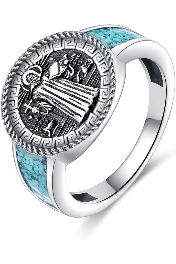 Saint Benedict Ring 925 Sterling Silver The Great Protector Archangel Defeating Satan Religious Amulet Signet Ring Saint Jewelry Gifts for Men Women