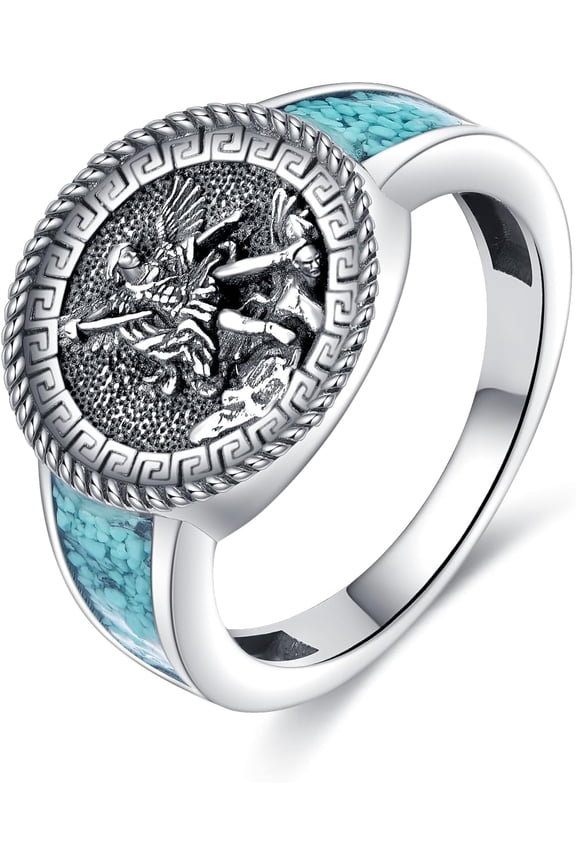 Saint Michael Ring 925 Sterling The Great Protector Archangel Defeating Satan Religious Amulet Signet Ring Saint Jewelry Gifts for Men Women