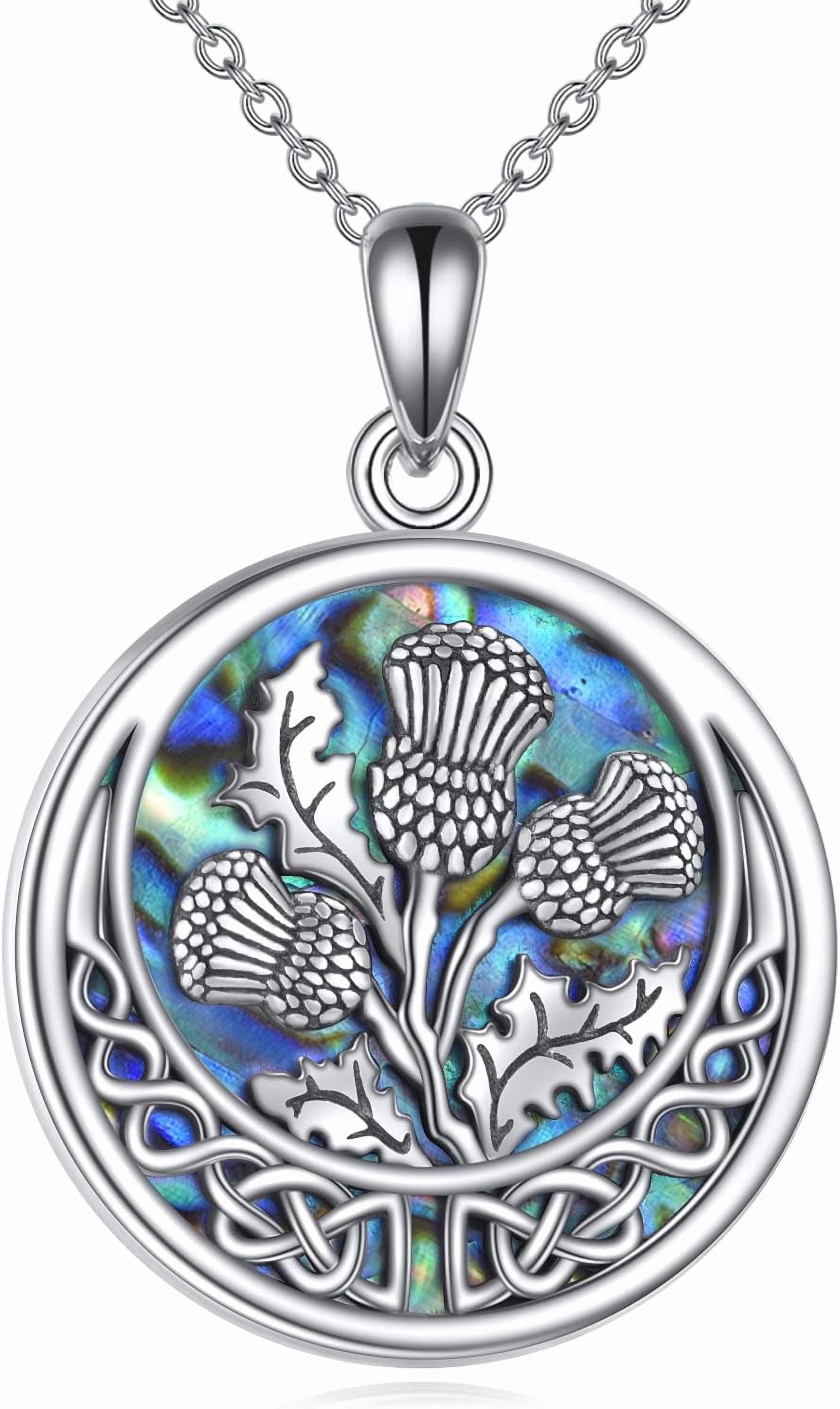 JUSORA Scottish Thistle Necklace 925 Sterling Silver Abalone Shell ...