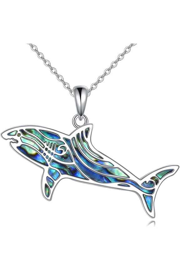 Shark Necklace 925 Sterling Silver Abalone Shell Shark Pendant Necklace Sea Animals Jewelry for Women