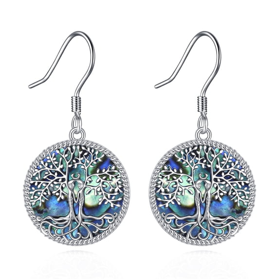 JUSORA Sister Tree of Life Earrings 925 Sterling Silver Tree of Life Sister Abalone Shell Dangle Drop Earrings Christmas Jewelry for Women Friend