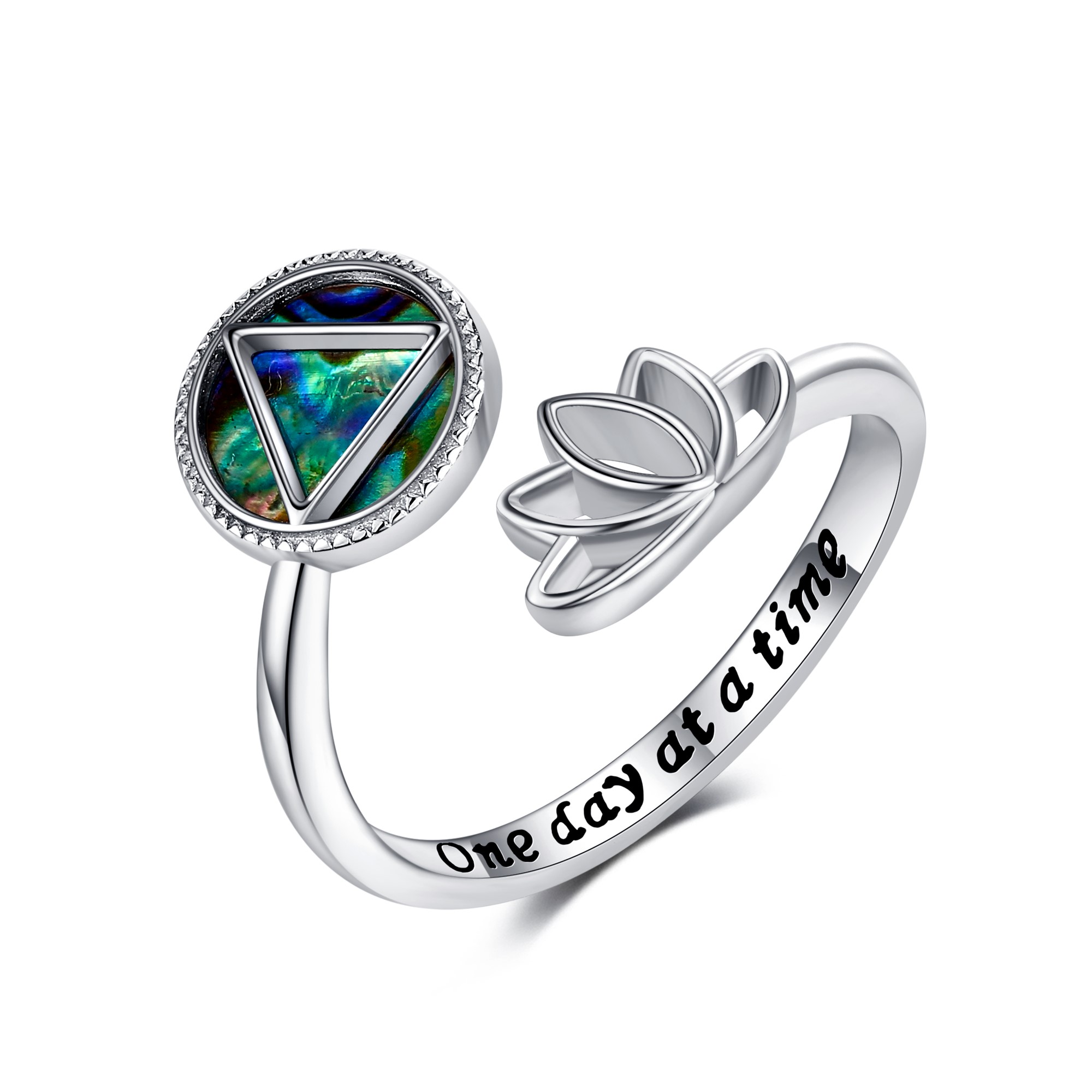 JUSORA Sobriety AA Rings 925 Sterling Silver Abalone Shell Lotus ...