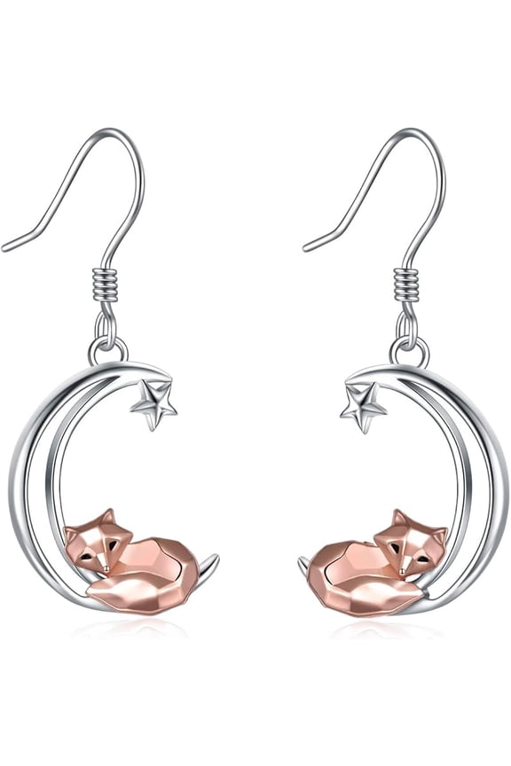 Sterling Silver Fox/Frog Earrings for Women Origami Fox/Frog Moon Dangle Drop Earrings for Women Mom