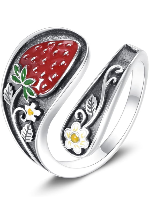 Strawberry Rings 925 Sterling Silver Spoon Rings Strawberry Jewelry Gifts for Women
