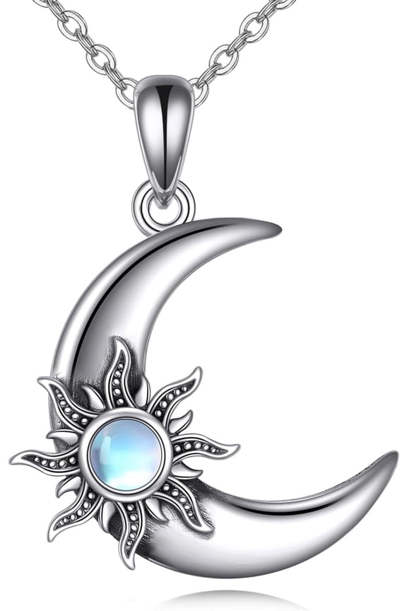 Sun and Moon Necklace 925 Sterling Silver Moonstone Sun Moon Pendant Necklace Moon Jewelry for women