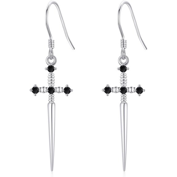 JUSORA Sword Earrings 925 Sterling Silver Gothic Sword Dangle Drop Earrings Cool Goth Jewelry Gift for Women Men
