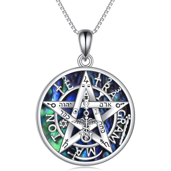 JUSORA Tetragrammaton Pentacle Necklace Sterling Silver Pentagram Wiccan Pendant Pagan Mothers Day Jewelry Gift for Mom Women Men