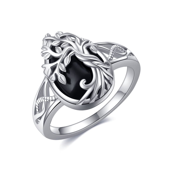 JUSORA Tree of Life Rings 925 Sterling Silver Celtic Knot Black Onyx Rings Family Tree Jewelry Gifts for Women