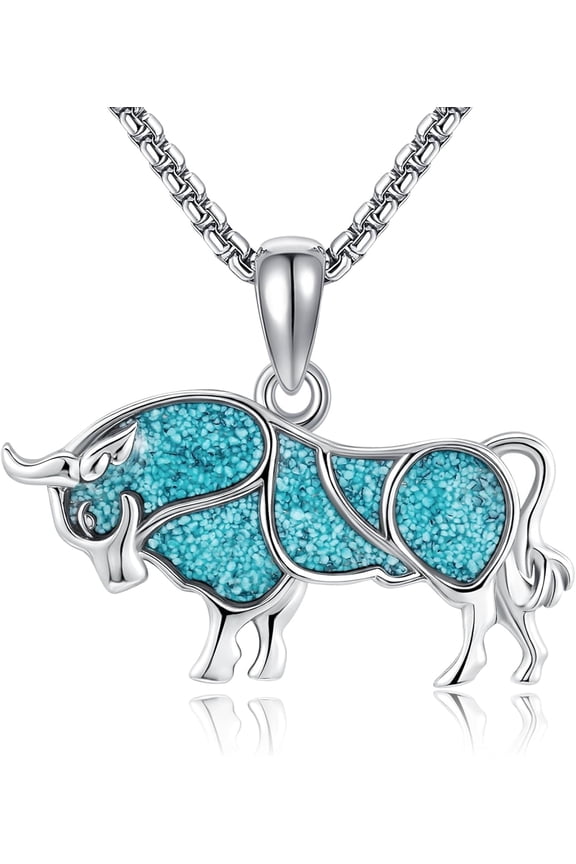 Turquoise Pendant Necklace 925 Sterling Silver Bison Necklace Animal Western Jewelry Gifts for Women Men