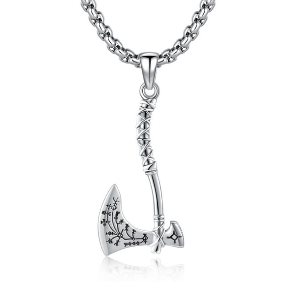 JUSORA Viking Axe Necklace for Men 925 Sterling Silver Norse Axe Pendant Necklace Norse Jewelry for Men Women