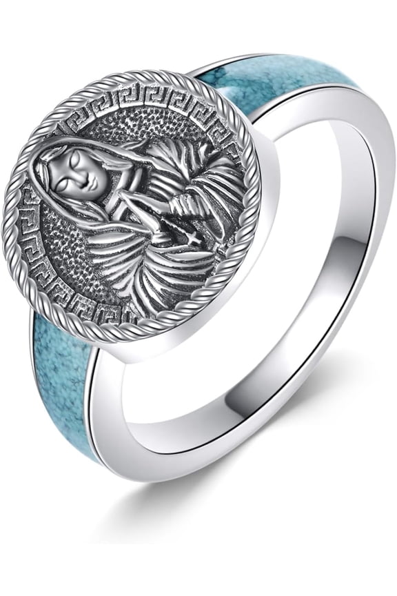 Virgin Mary Rings 925 Sterling Silver The Great Protector Archangel Defeating Satan Religious Amulet Signet Ring Saint Jewelry Gifts for Men Women