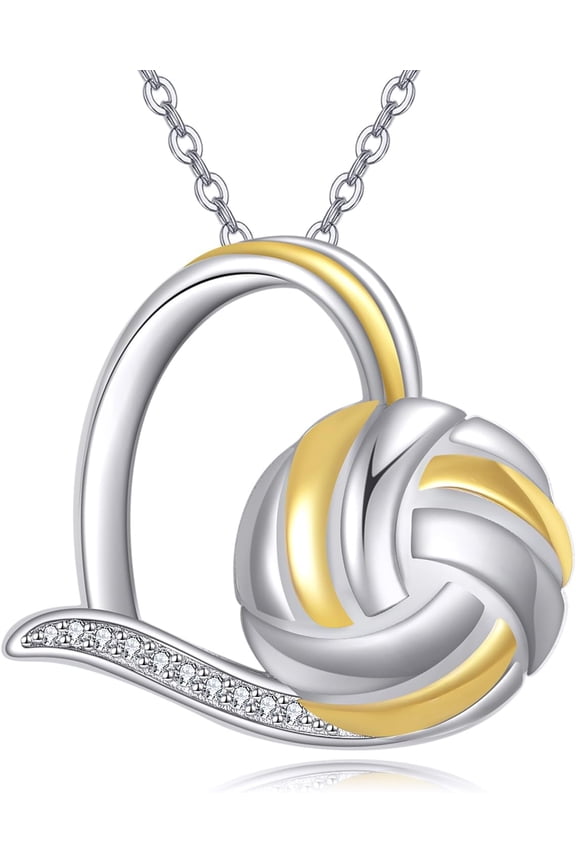 Volleyball Necklace S925 Sterling Silver Volleyball Heart Pendant Necklaces for Women Sport Jewelry Gifts for Team Coach Senior Night